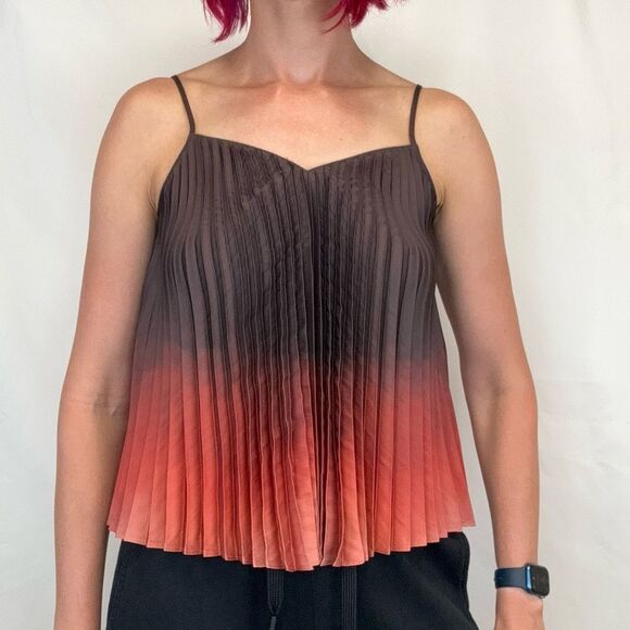 Banana Republic Women's Accordion Pleat Brown Red Ombre Tank Top XS Extra Small - Picture 1 of 12